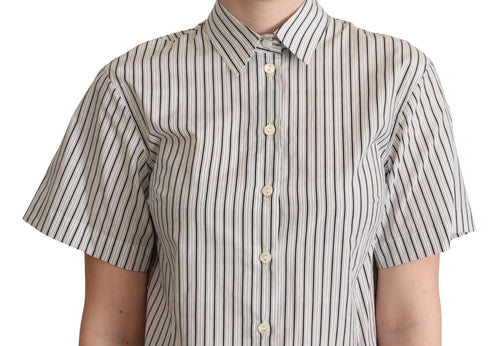 Dolce & Gabbana White Black Striped Collared Shirt - ClickThatClicks 