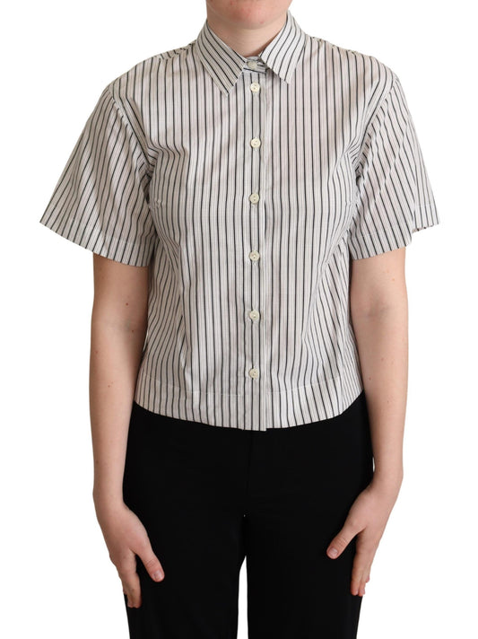 Dolce & Gabbana White Black Striped Collared Shirt - ClickThatClicks 