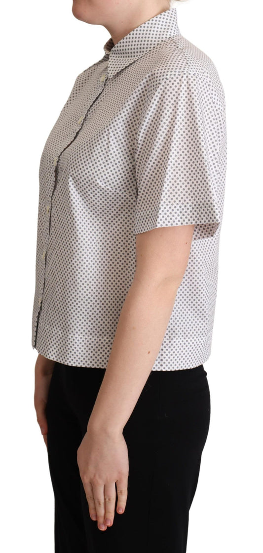 Dolce & Gabbana White Gray Polka Dots Collared Button Shirt - ClickThatClicks 