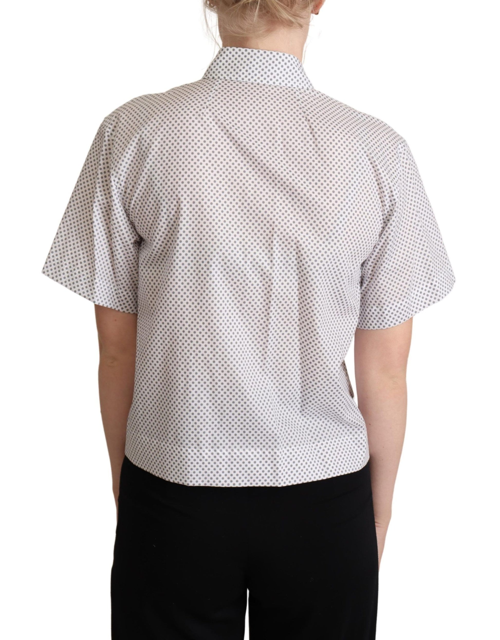 Dolce & Gabbana White Gray Polka Dots Collared Button Shirt - ClickThatClicks 