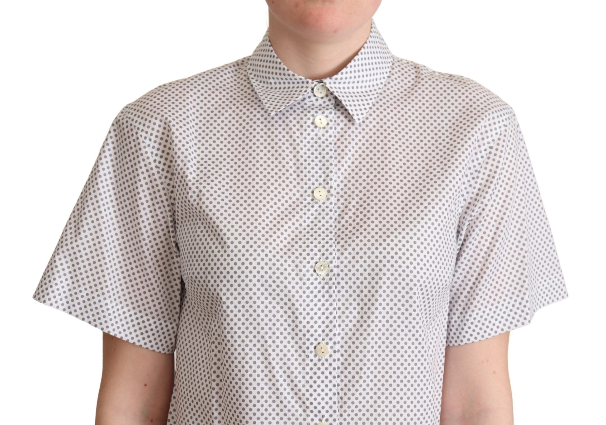 Dolce & Gabbana White Gray Polka Dots Collared Button Shirt - ClickThatClicks 