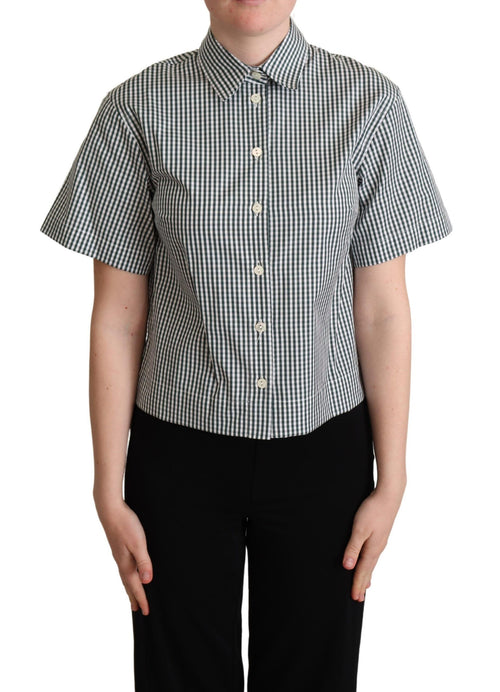 Dolce & Gabbana White Green Cotton Check Shirt Blouse Top - ClickThatClicks 