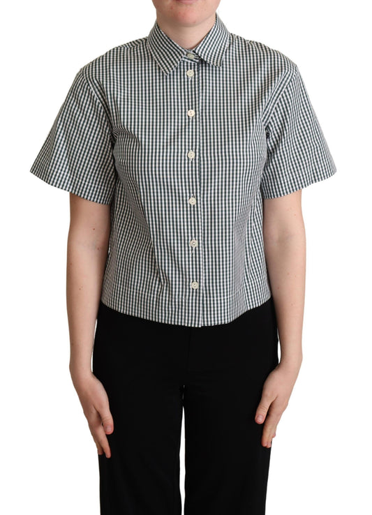Dolce & Gabbana White Green Cotton Check Shirt Blouse Top - ClickThatClicks 