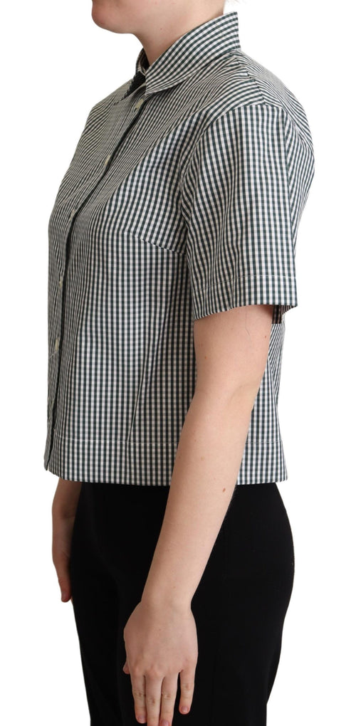 Dolce & Gabbana White Green Cotton Check Shirt Blouse Top - ClickThatClicks 