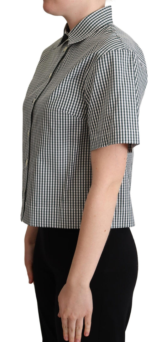 Dolce & Gabbana White Green Cotton Check Shirt Blouse Top - ClickThatClicks 