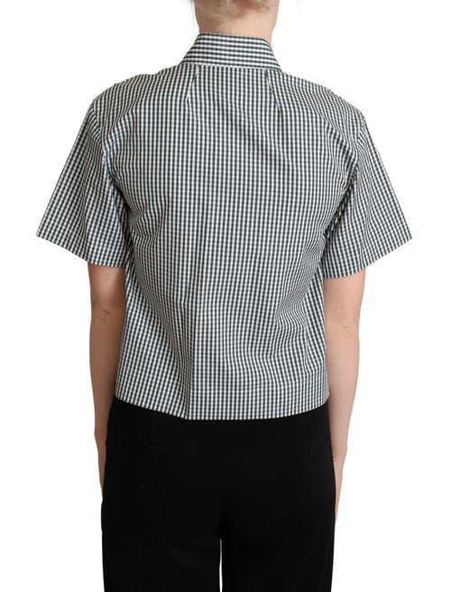 Dolce & Gabbana White Green Cotton Check Shirt Blouse Top - ClickThatClicks 