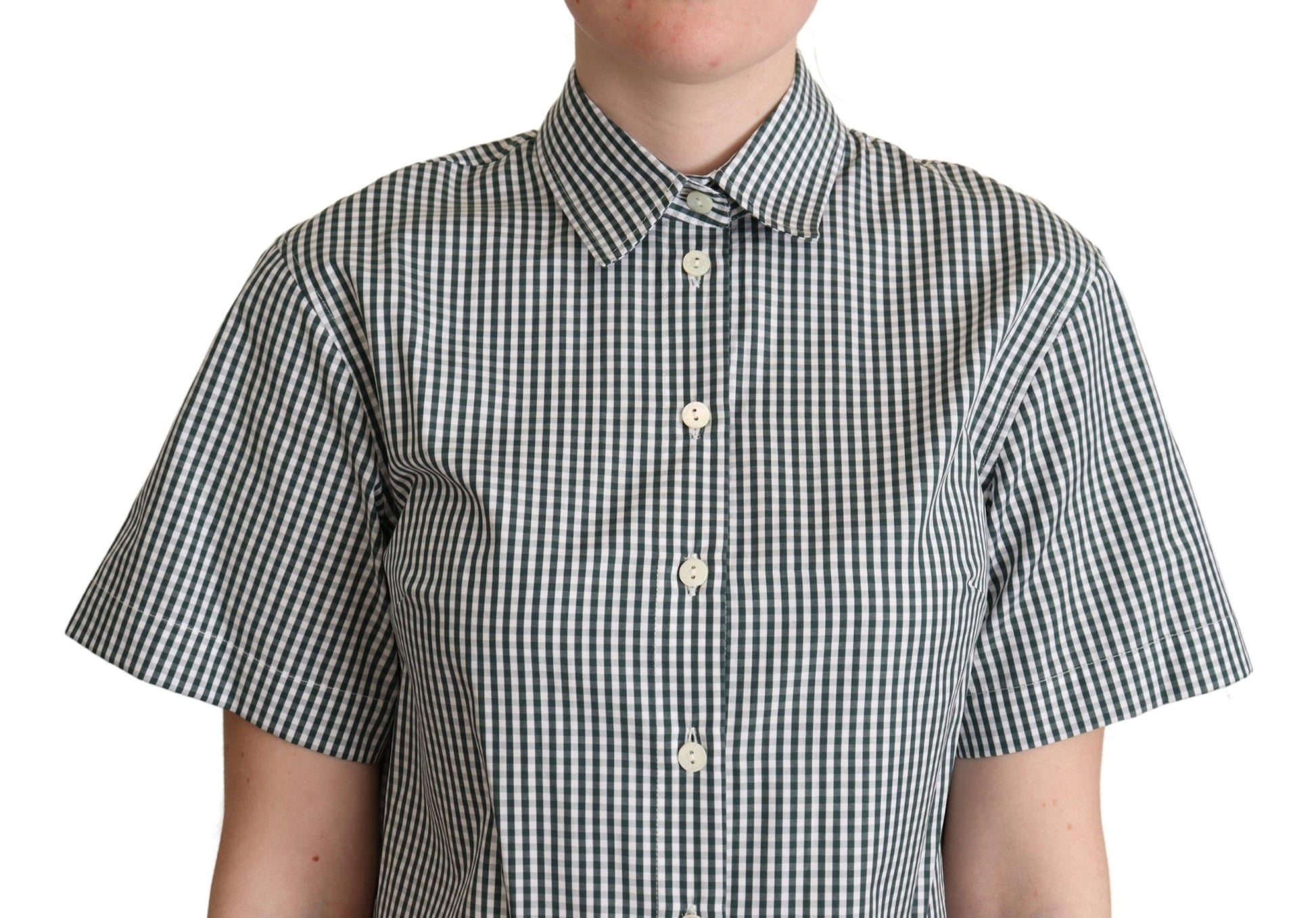 Dolce & Gabbana White Green Cotton Check Shirt Blouse Top - ClickThatClicks 