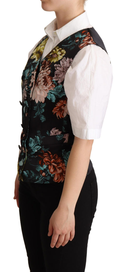 Dolce & Gabbana Black Jacquard Floral Waistcoat Vest - ClickThatClicks 