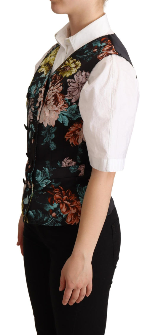 Dolce & Gabbana Black Jacquard Floral Waistcoat Vest - ClickThatClicks 