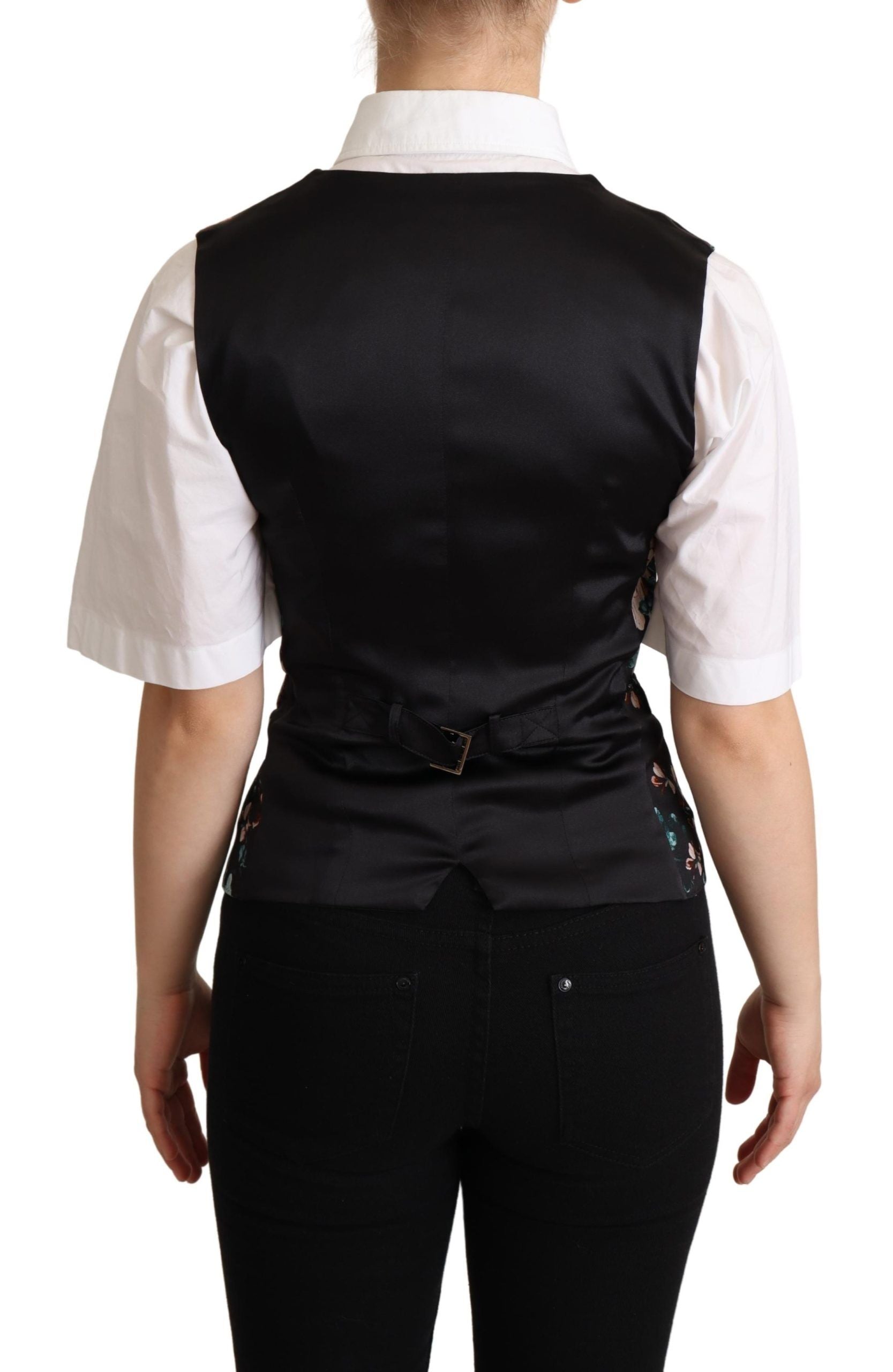 Dolce & Gabbana Black Jacquard Floral Waistcoat Vest - ClickThatClicks 