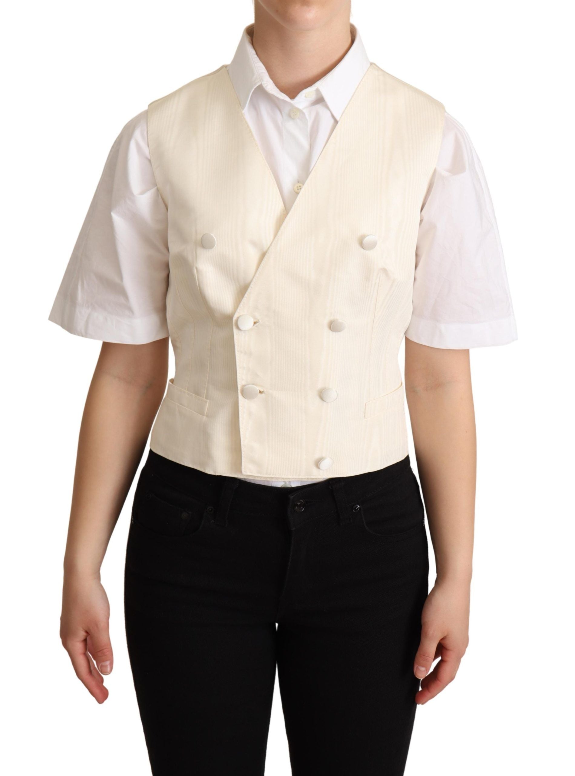 Dolce & Gabbana Beige Silk Sleeveless Waistcoat Vest - ClickThatClicks 