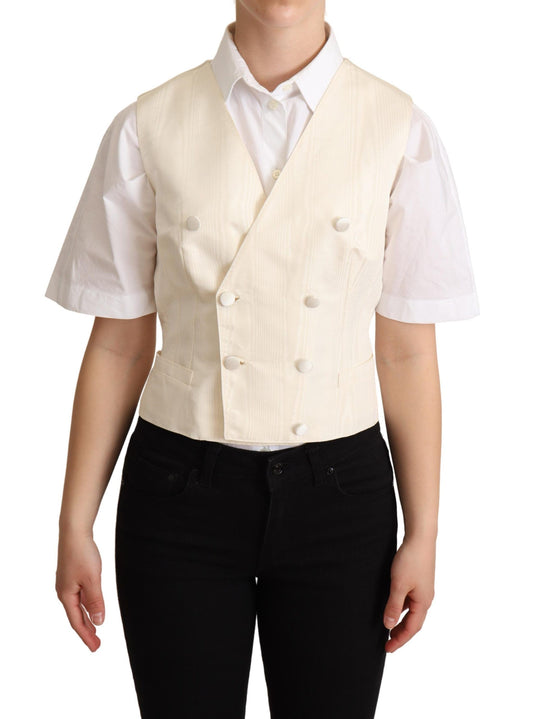 Dolce & Gabbana Beige Silk Sleeveless Waistcoat Vest - ClickThatClicks 