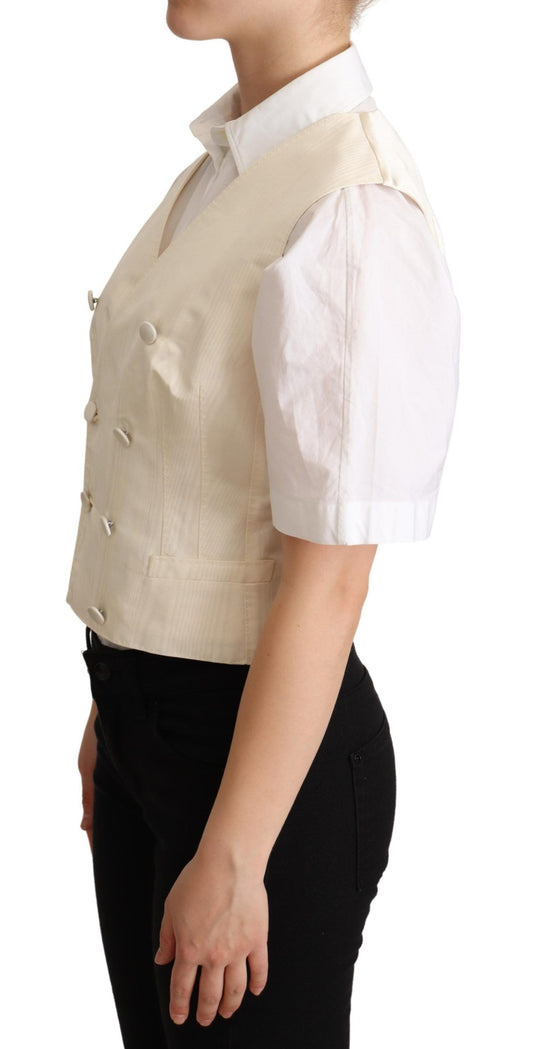 Dolce & Gabbana Beige Silk Sleeveless Waistcoat Vest - ClickThatClicks 