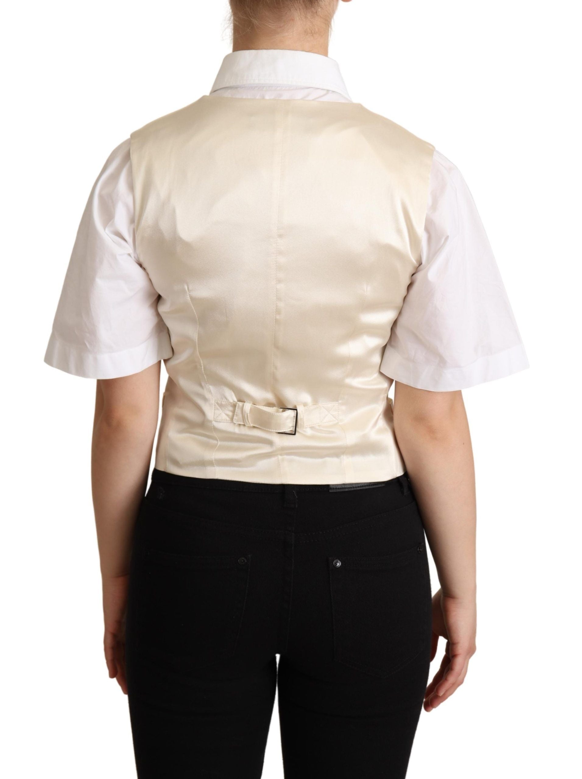 Dolce & Gabbana Beige Silk Sleeveless Waistcoat Vest - ClickThatClicks 