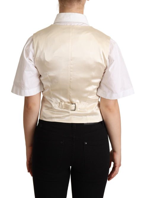 Dolce & Gabbana Beige Silk Sleeveless Waistcoat Vest - ClickThatClicks 