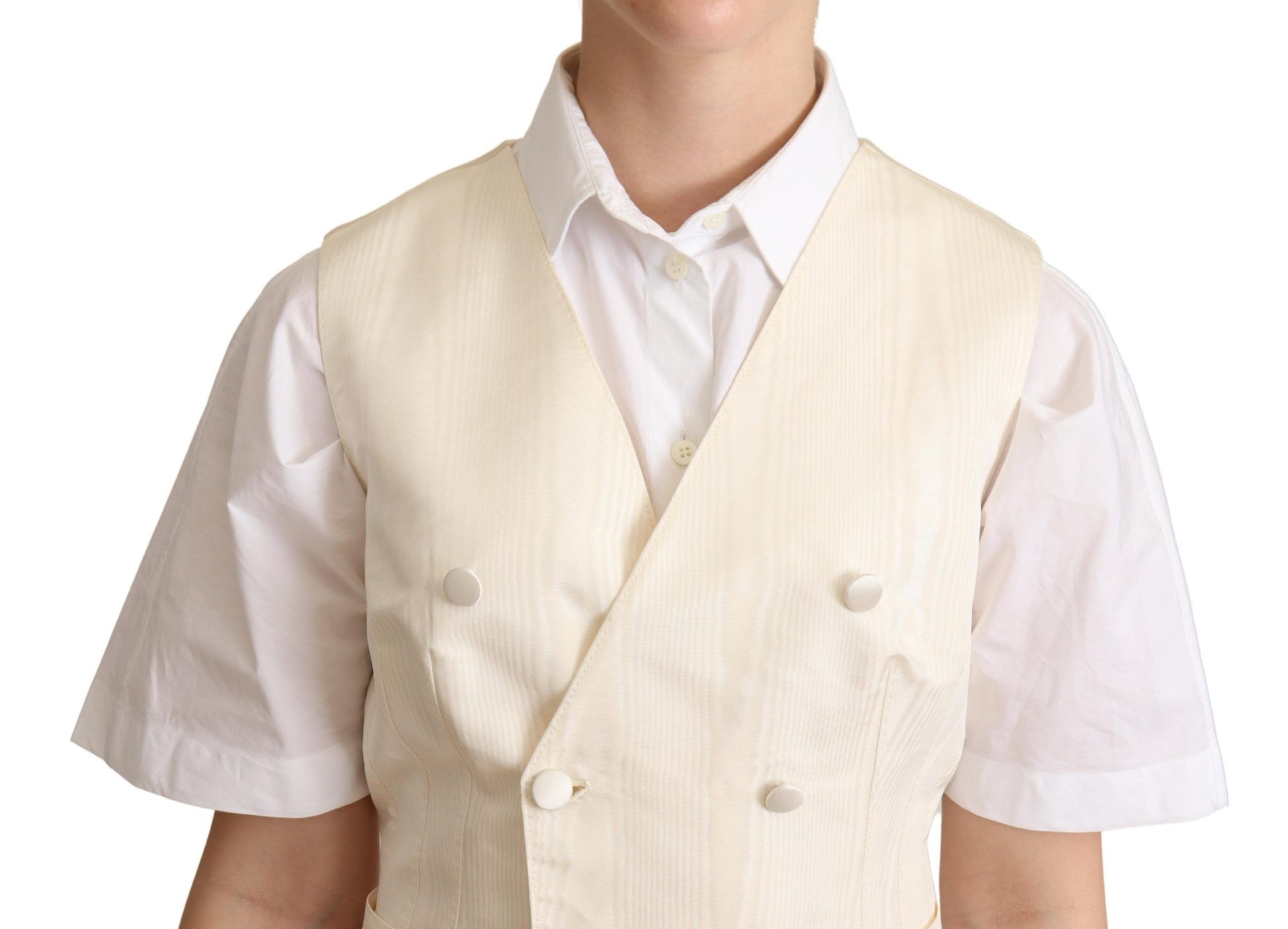 Dolce & Gabbana Beige Silk Sleeveless Waistcoat Vest - ClickThatClicks 