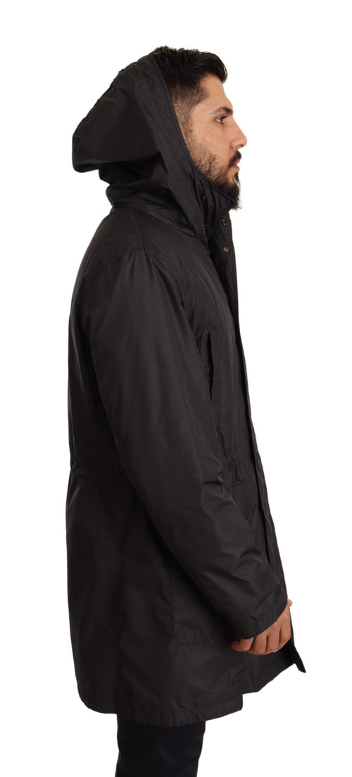 Dolce & Gabbana Black Hooded Mens Trench Coat Jacket - ClickThatClicks 