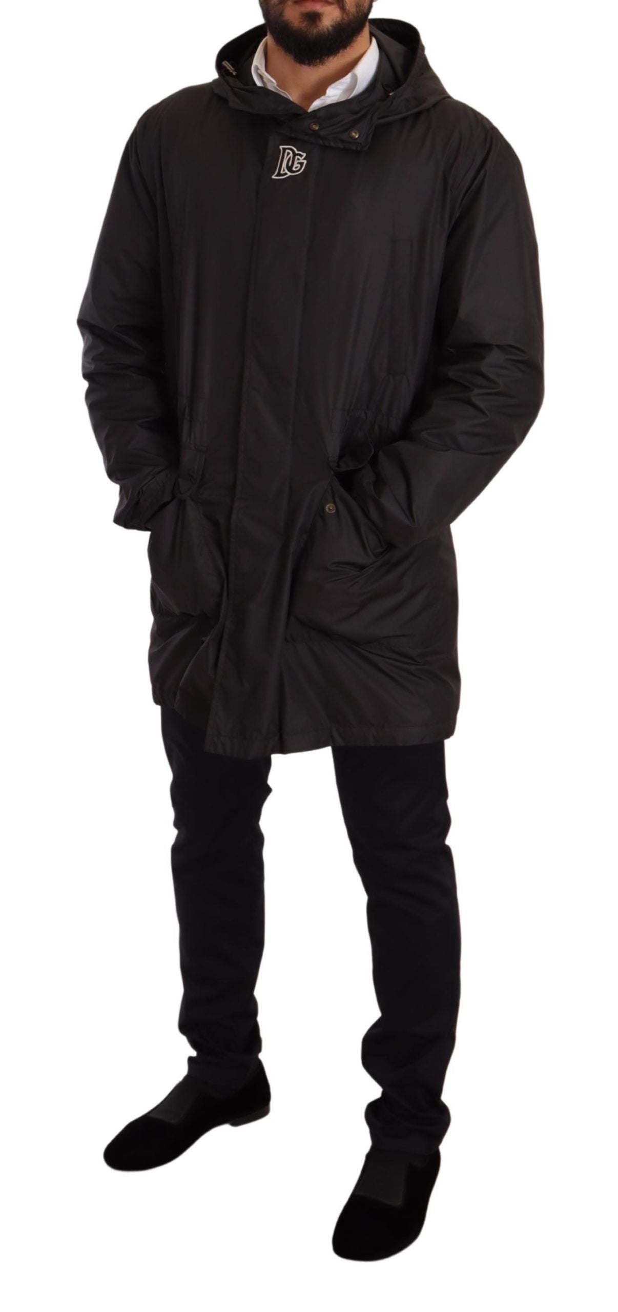 Dolce & Gabbana Black Hooded Mens Trench Coat Jacket - ClickThatClicks 
