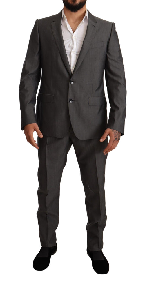 Dolce & Gabbana Gray Metallic MARTINI Slim Fit Set Suit - ClickThatClicks 