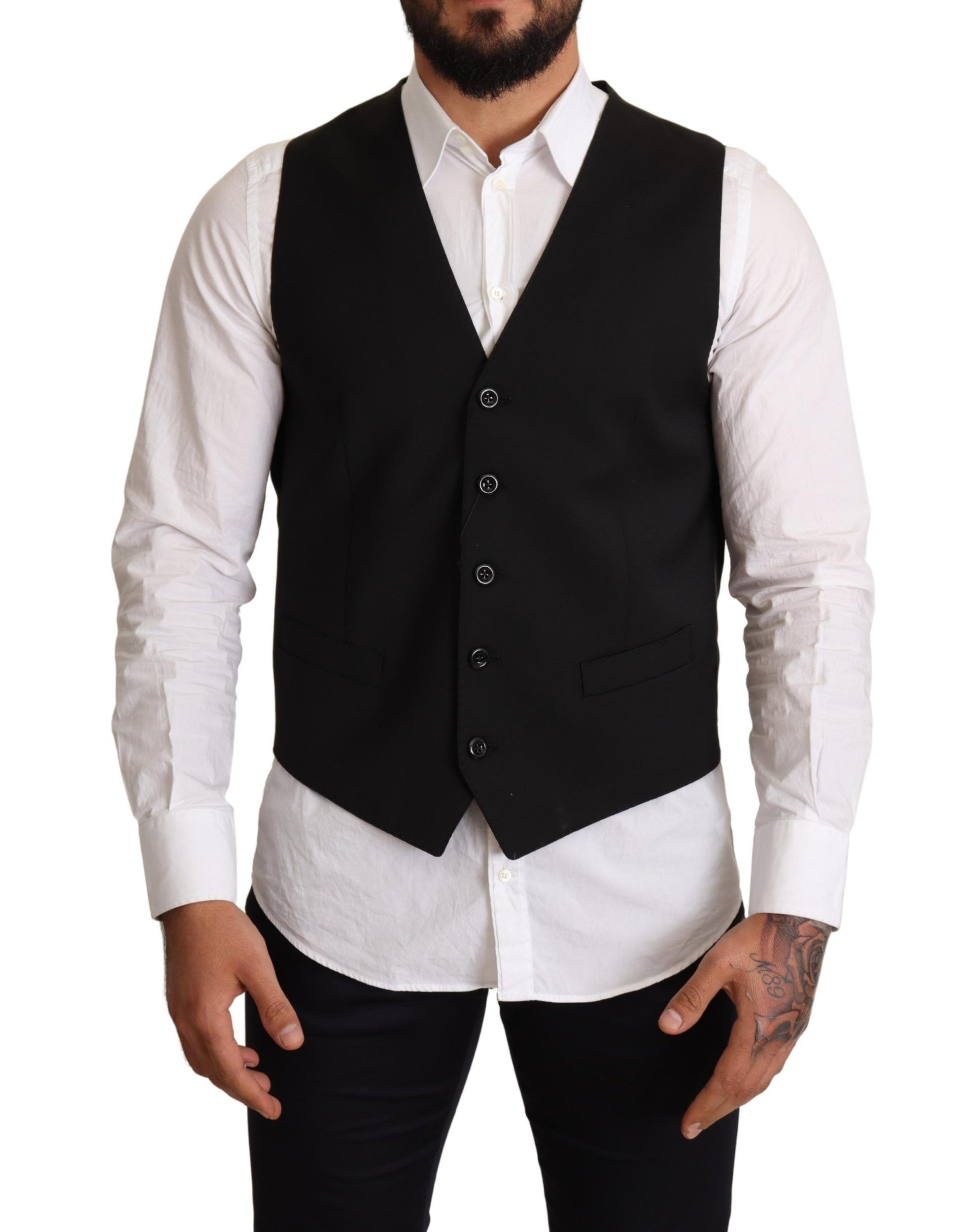 Dolce & Gabbana Black Wool Formal Waistcoat Dress - ClickThatClicks 