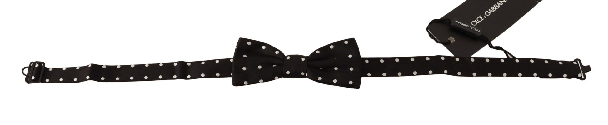 Dolce & Gabbana Black White Polka Dot Silk Adjustable Neck Papillon Bow Tie - ClickThatClicks 