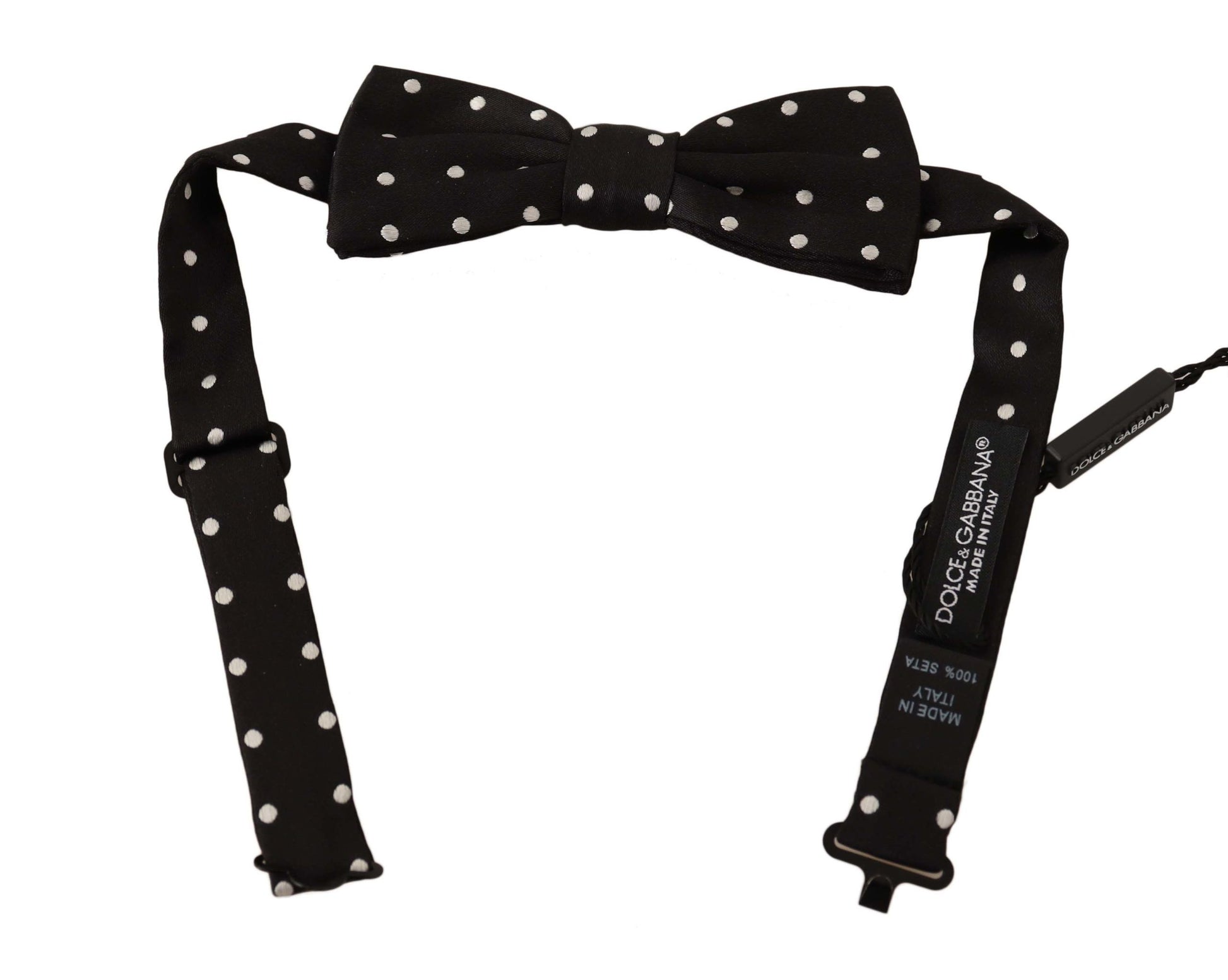 Dolce & Gabbana Black White Polka Dot Silk Adjustable Neck Papillon Bow Tie - ClickThatClicks 