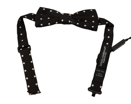 Dolce & Gabbana Black White Polka Dot Silk Adjustable Neck Papillon Bow Tie - ClickThatClicks 