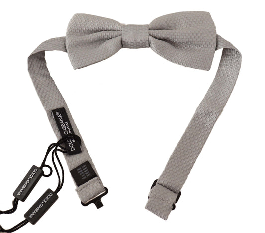 Dolce & Gabbana Silver Gray 100% Silk Adjustable Neck Papillon Bow Tie - ClickThatClicks 