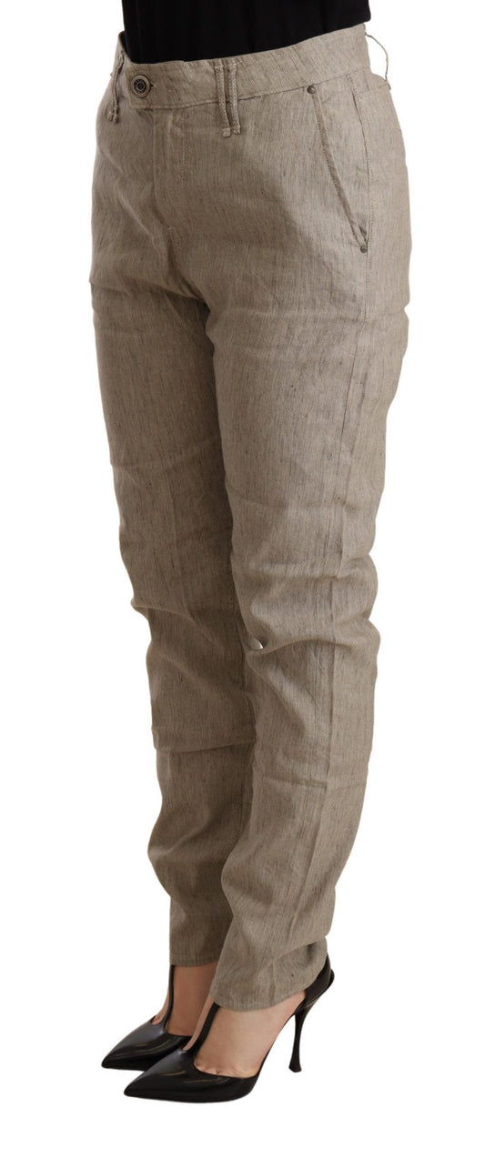 CYCLE Beige Mid Waist Casual Baggy Stretch Trouser - ClickThatClicks 