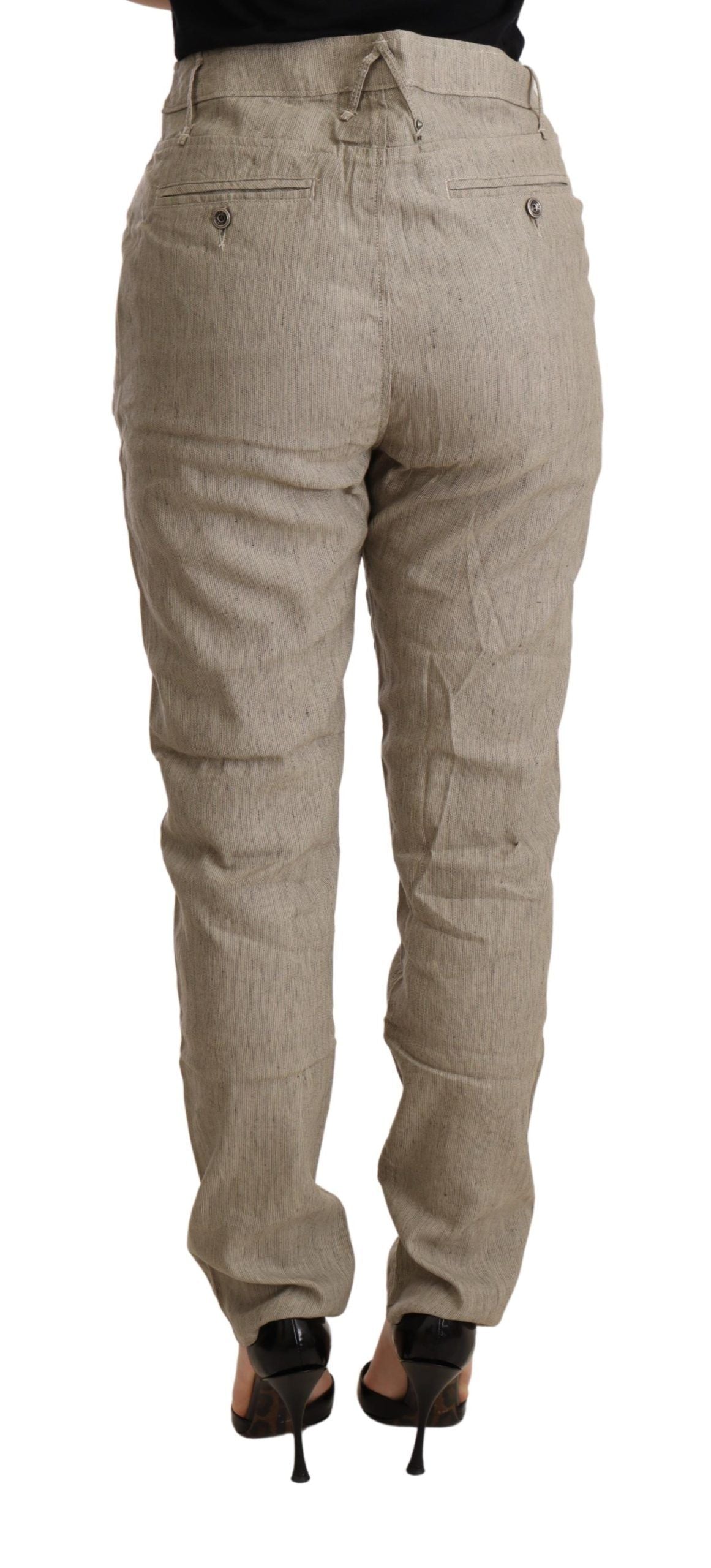 CYCLE Beige Mid Waist Casual Baggy Stretch Trouser - ClickThatClicks 