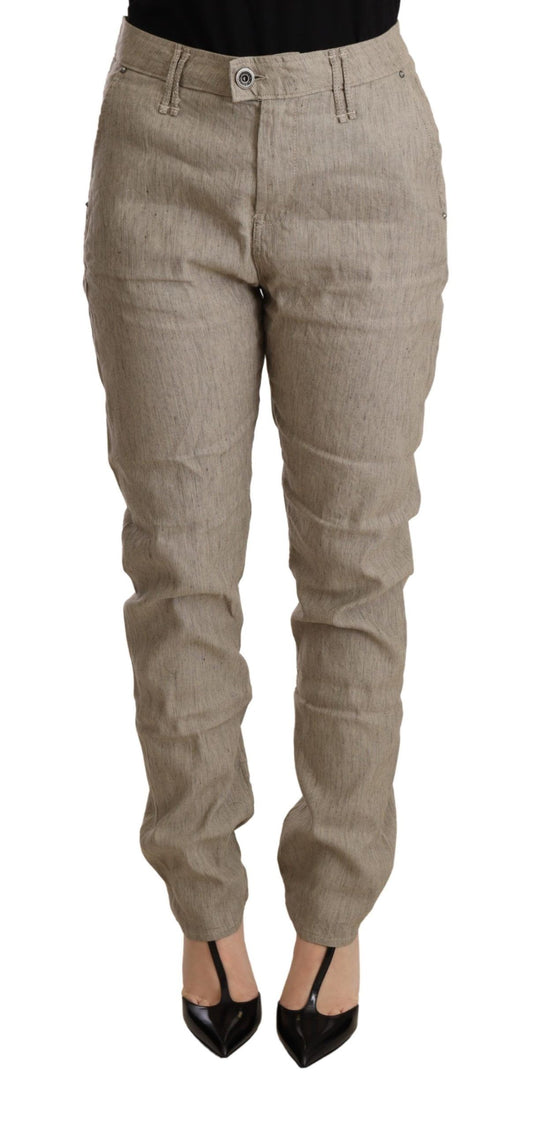 CYCLE Beige Mid Waist Casual Baggy Stretch Trouser - ClickThatClicks 