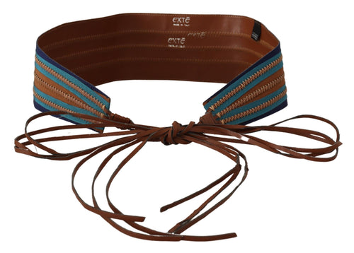 Exte Brown Leather Wide Waistband Tie Fastening Belt - ClickThatClicks 