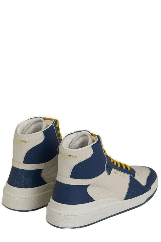 Saint Laurent Blue Calf Leather Mid Top Sneakers - ClickThatClicks 