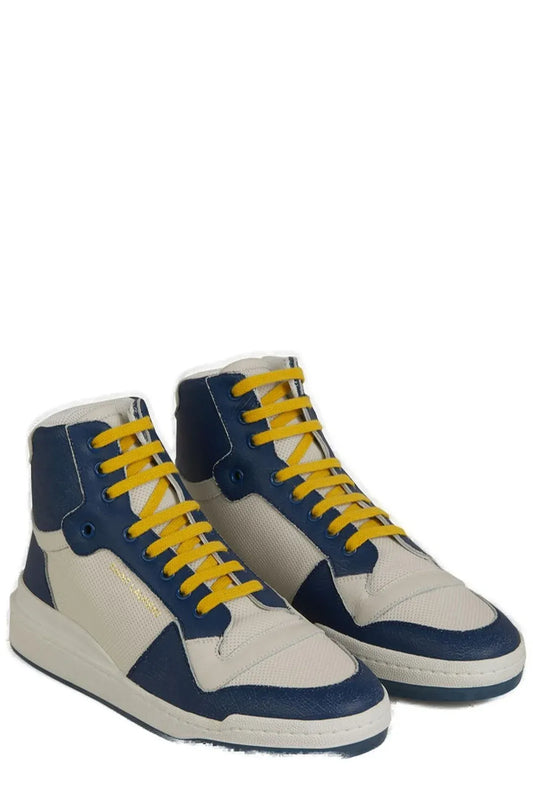 Saint Laurent Blue Calf Leather Mid Top Sneakers - ClickThatClicks 