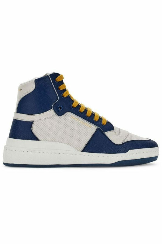 Saint Laurent Blue Calf Leather Mid Top Sneakers - ClickThatClicks 
