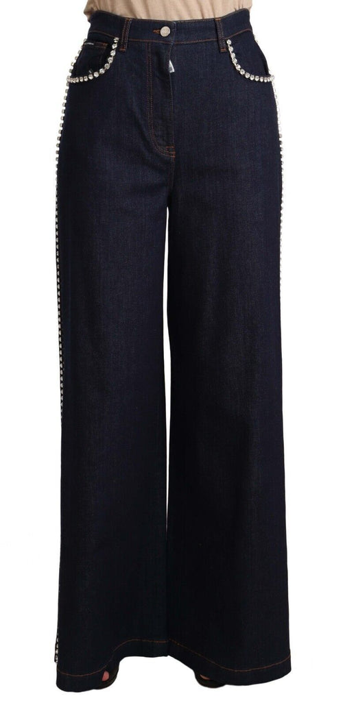 Dolce & Gabbana Dark Blue Crystal Embellished Flare Jeans - ClickThatClicks 