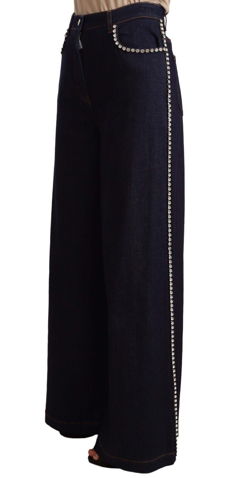 Dolce & Gabbana Dark Blue Crystal Embellished Flare Jeans - ClickThatClicks 