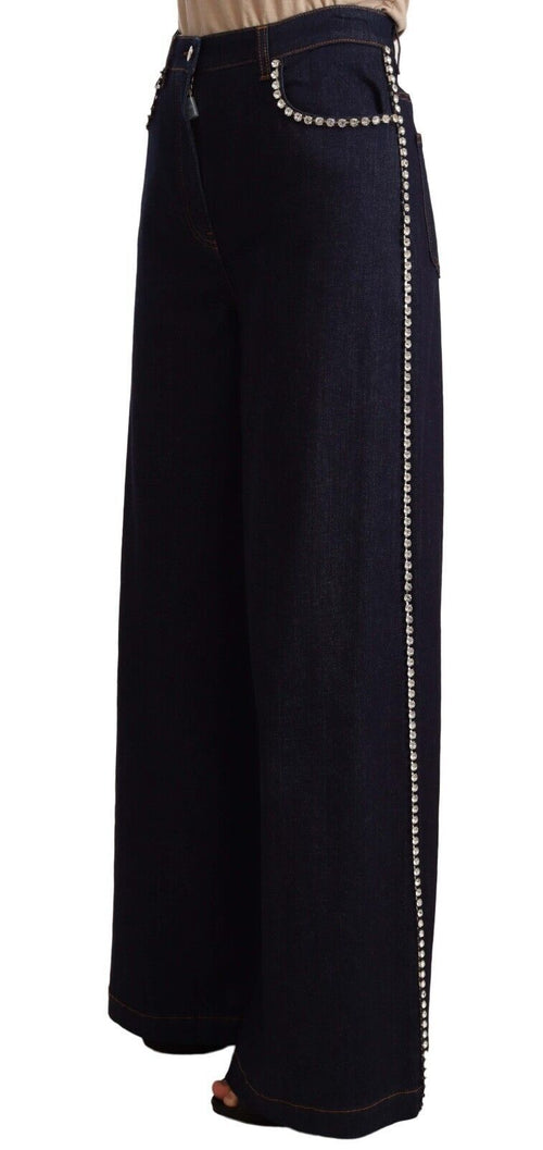 Dolce & Gabbana Dark Blue Crystal Embellished Flare Jeans - ClickThatClicks 