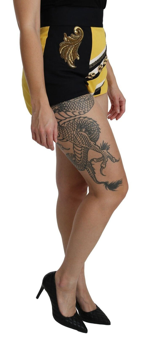 Dolce & Gabbana Yellow Black Cotton Jewelled Hot Pants Shorts - ClickThatClicks 