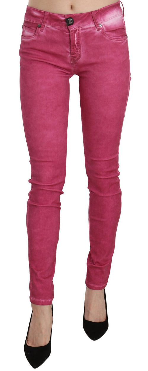 PLEIN SUD Pink Velvet Mid Waist Skinny Trouser Pants - ClickThatClicks 