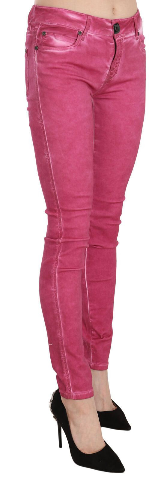 PLEIN SUD Pink Velvet Mid Waist Skinny Trouser Pants - ClickThatClicks 