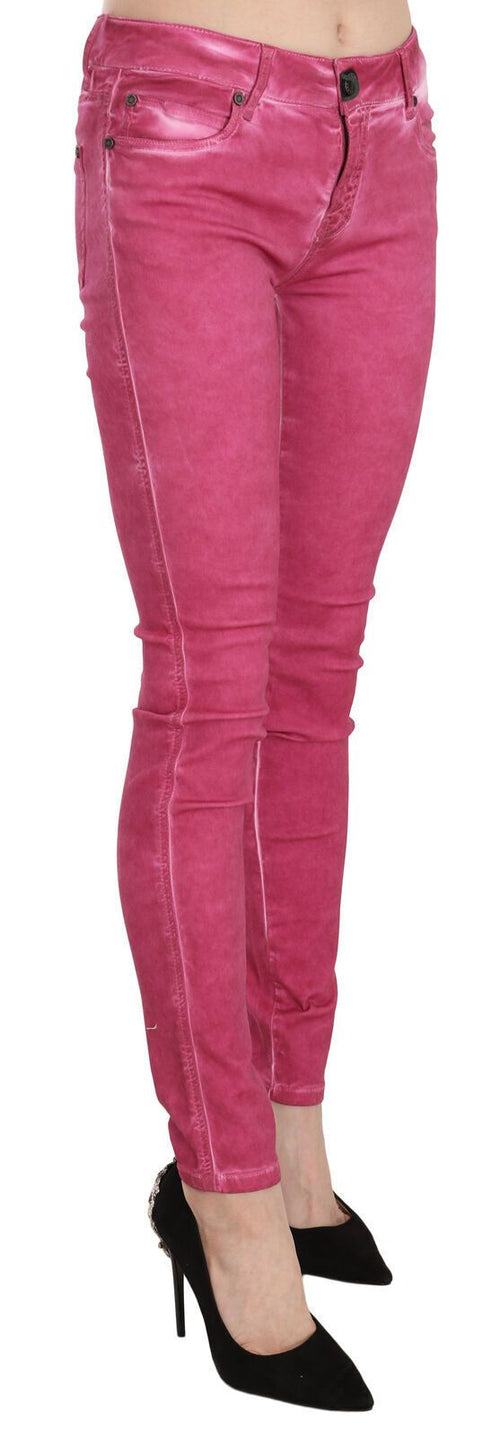 PLEIN SUD Pink Velvet Mid Waist Skinny Trouser Pants - ClickThatClicks 