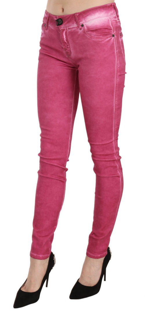 PLEIN SUD Pink Velvet Mid Waist Skinny Trouser Pants - ClickThatClicks 