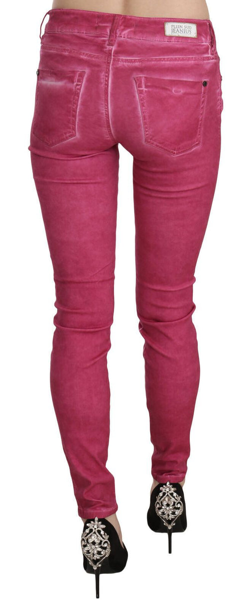 PLEIN SUD Pink Velvet Mid Waist Skinny Trouser Pants - ClickThatClicks 