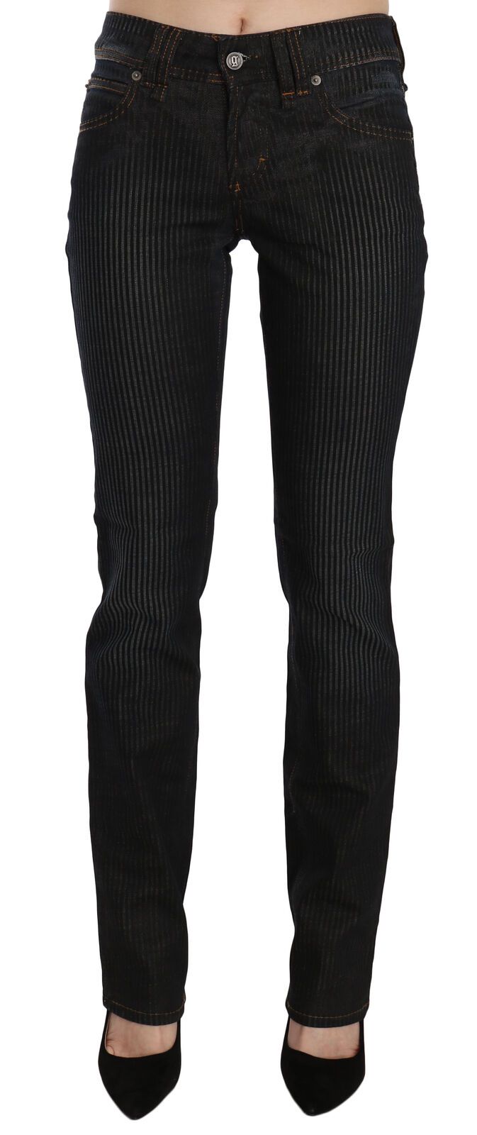John Galliano Black Mid Waist Slim Fit Corduroy Denim Casual Pants - ClickThatClicks 