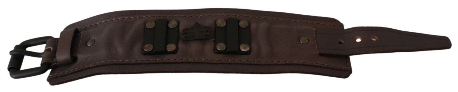Scervino Street Brown Leather Branded Wide Buckle Closure Bracelet - ClickThatClicks 
