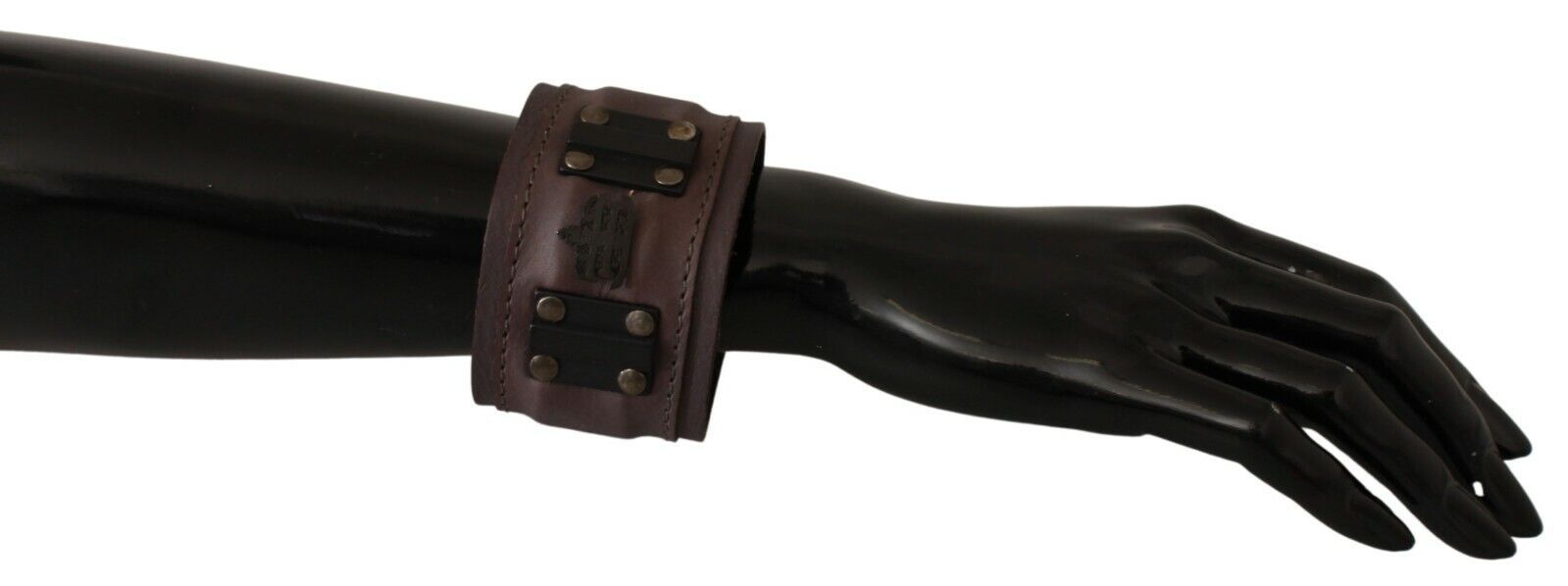 Scervino Street Brown Leather Branded Wide Buckle Closure Bracelet - ClickThatClicks 