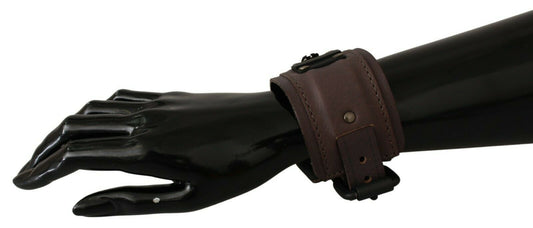 Scervino Street Brown Leather Branded Wide Buckle Closure Bracelet - ClickThatClicks 