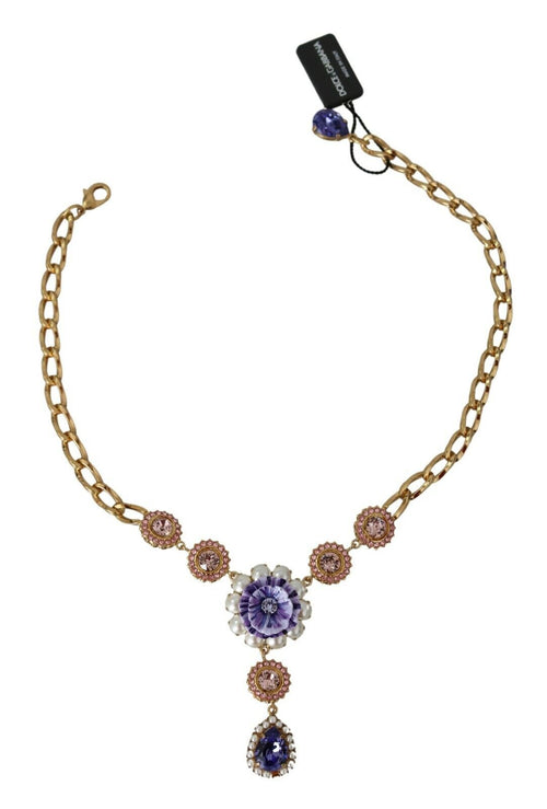 Dolce & Gabbana Pink Gold Brass Crystal Purple Pearl Pendants - ClickThatClicks 