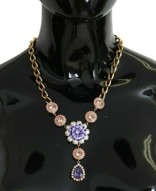 Dolce & Gabbana Pink Gold Brass Crystal Purple Pearl Pendants - ClickThatClicks 